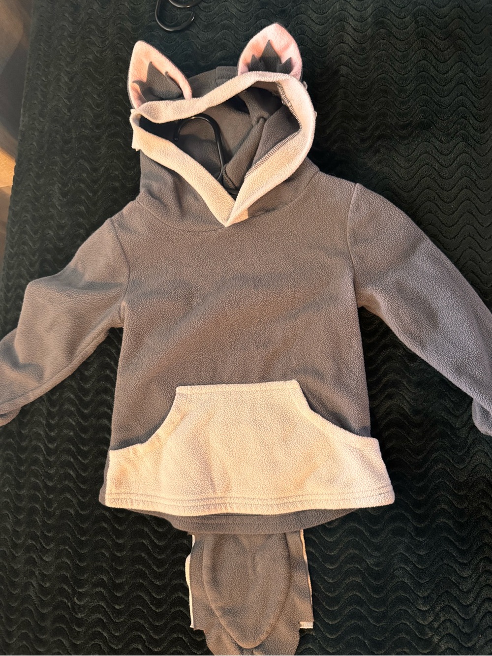 Toddler Fleece Hooded Pullover with Ear Detail - Gray & Cream